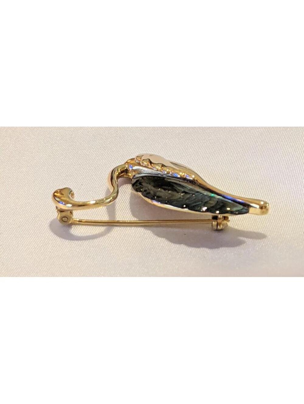 Vintage Gold Tone SWAN Shaped Pin Brooch w/ Inset Abalone Lucite Rainbow Swirls - Picture 3 of 9